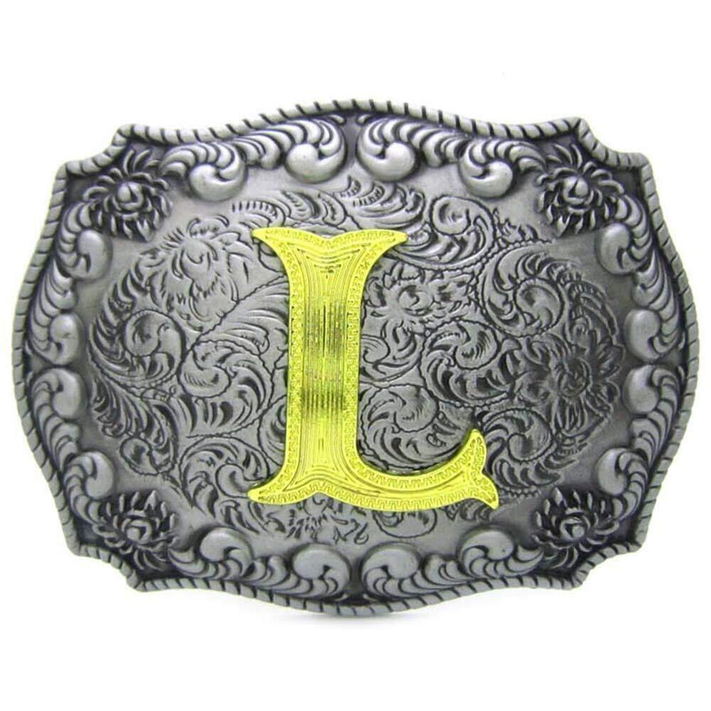 2962 Western Belt Buckle Initial Letters ABCDEFG to Y-Cowboy Rodeo Silver